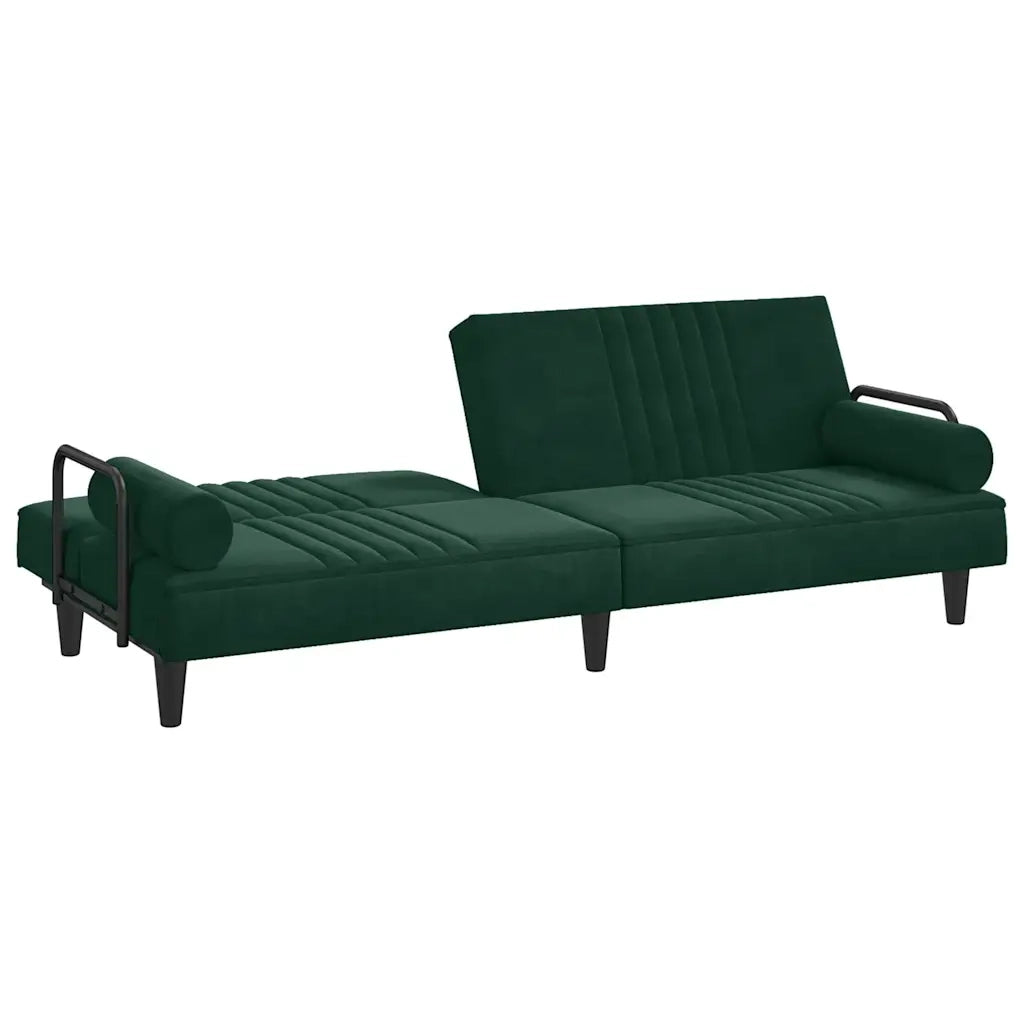 Divano Letto con Braccioli Verde Scuro in Velluto 351896