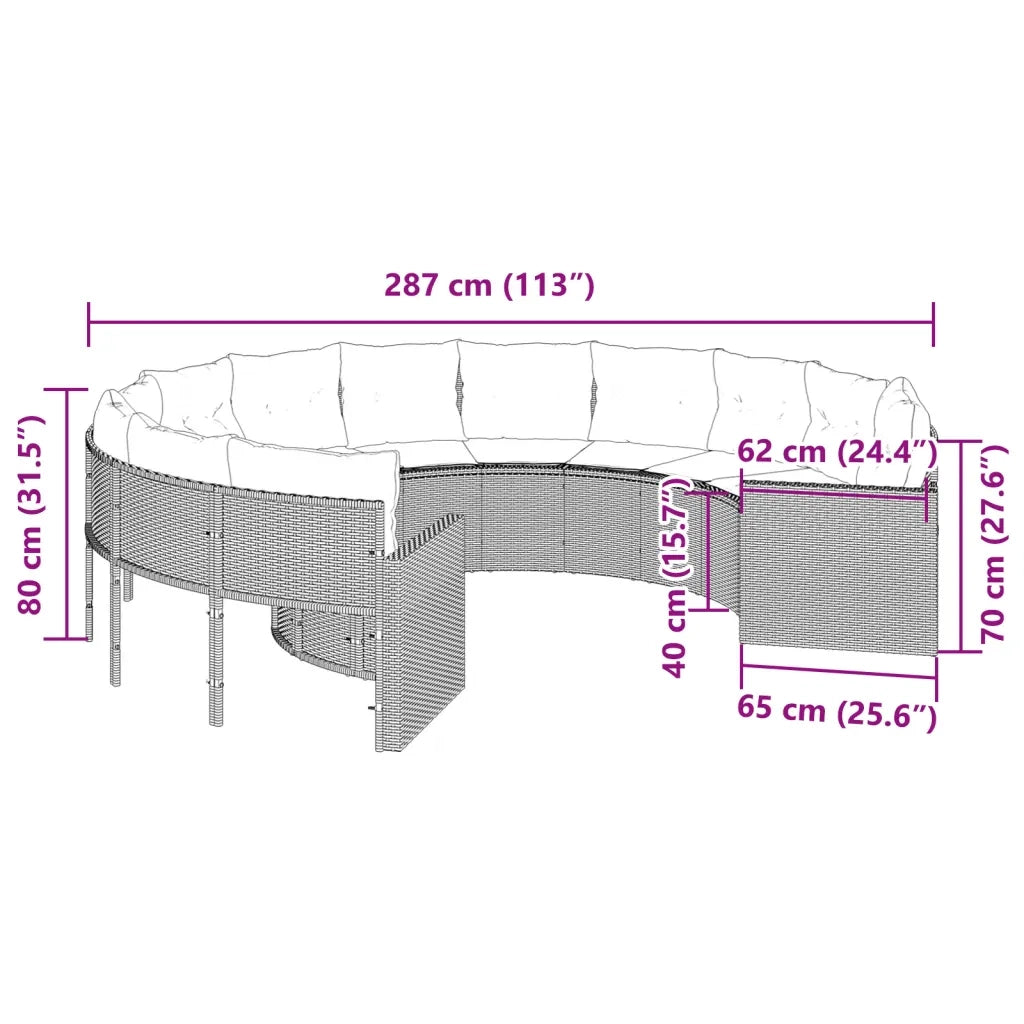 Divano da Giardino con Cuscini Circolare Nero in Polyrattan 3318531