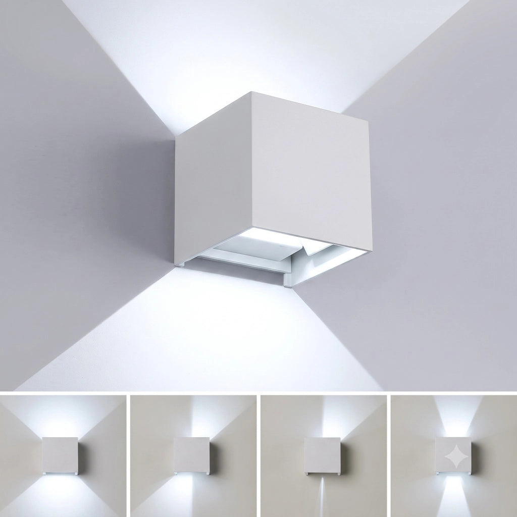 Applique lampada led 12W giardino esterni cubo IP65 doppia luce regolabile 6500K