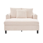 Poltrona Chaise Longue con LED; Porte USB e Portabicchieri; in Velluto a Coste Beige; 142 × 128 × 85 cm