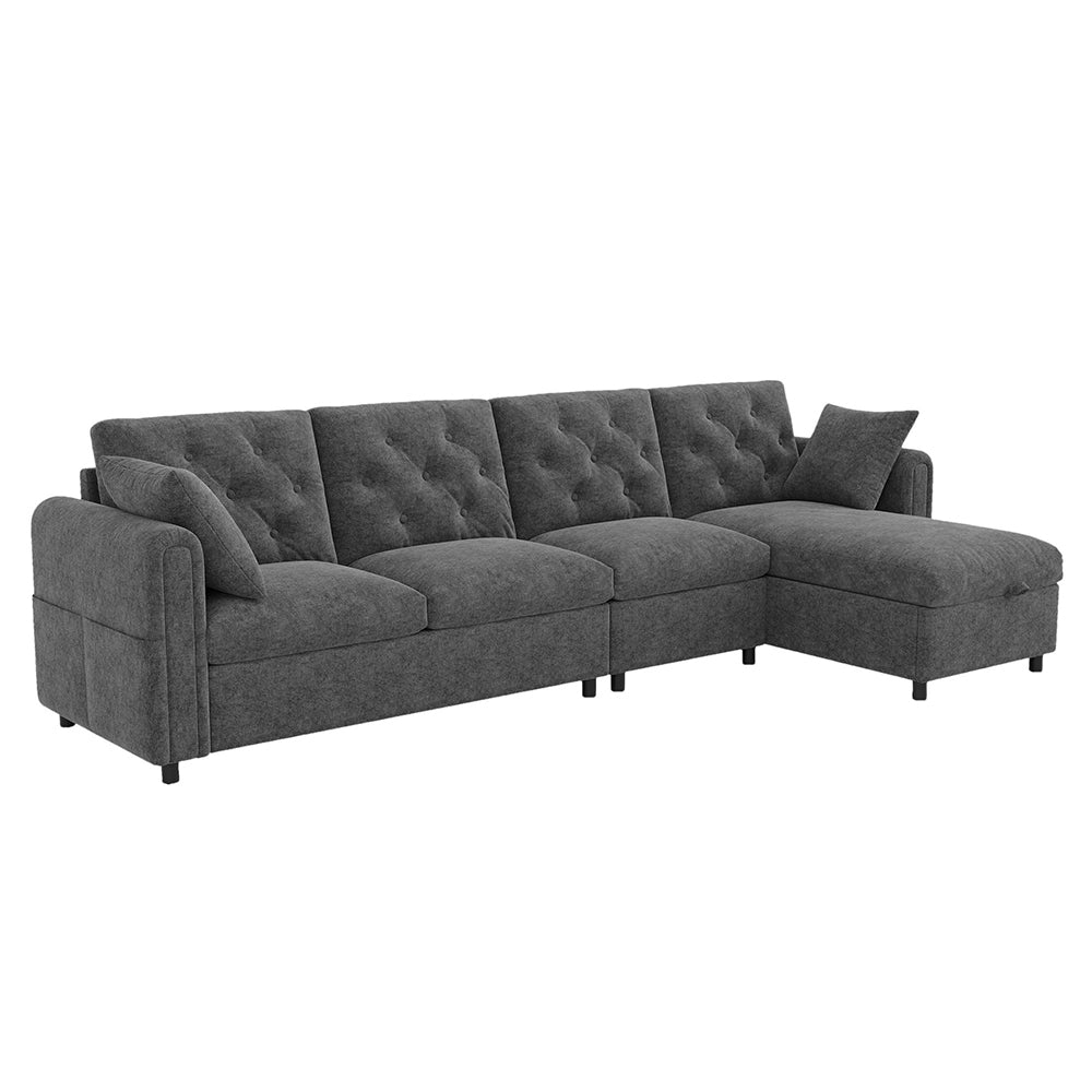 Divano moderno in velluto - Xylo - Angolare con ripostiglio, grigio (281cm)