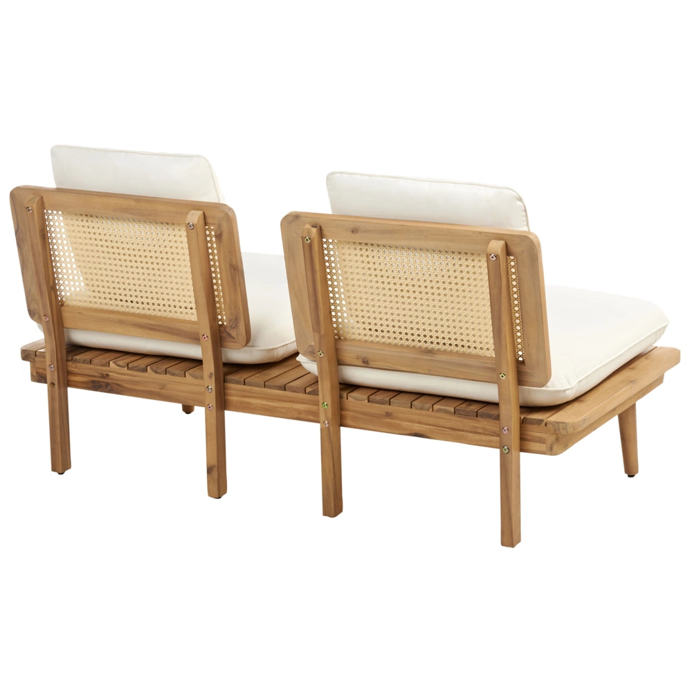 Set da giardino 5 pezzi Legno chiaro con cuscini beige chiaro Divano Poltrona Tavolino 4 posti Set da conversazione Boho
