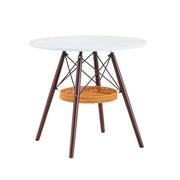 Tavolo da pranzo 2-4 posti con vano portaoggetti - per soggiorno - in MDF e legno - Ø 80 cm - bianco e noce
