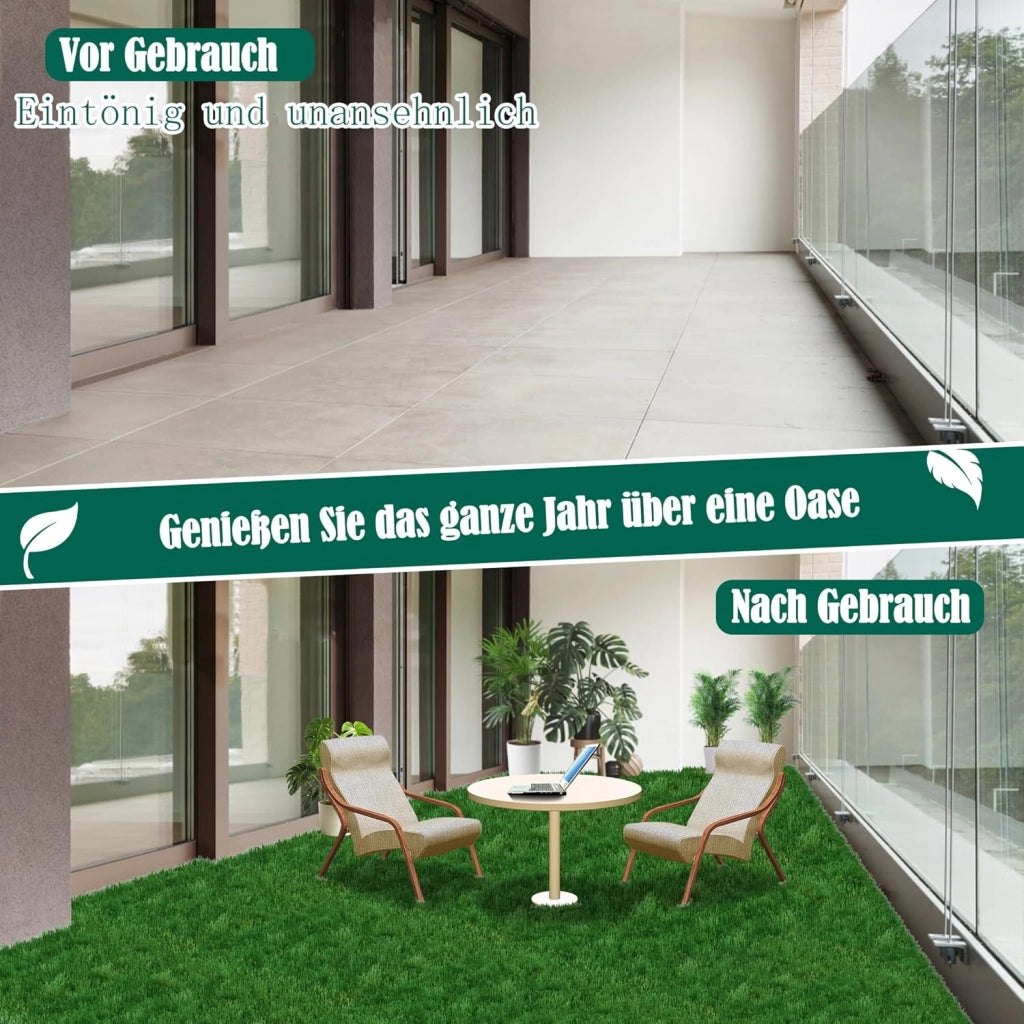 Piastrelle per prato artificiale, 30 x 30 cm, per balconi, terrazze, balcone, resistente alle intemperie, con funzione di drenaggio, in plastica artificiale, set da 33 pezzi
