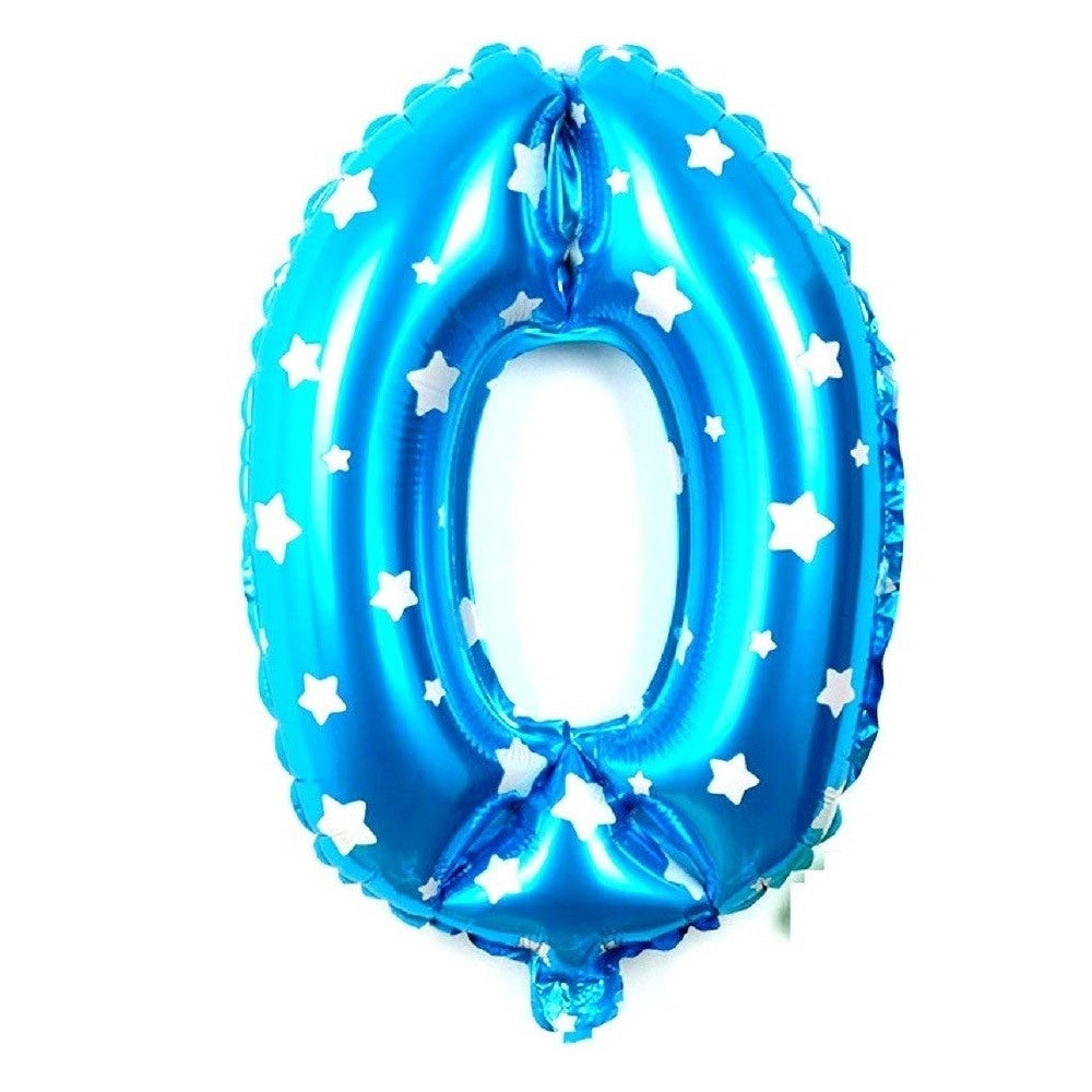 Trade Shop - Palloncino Numero 0 Azzurro Stelle Bianche 35cm Elio Decorazione Party Festa -
