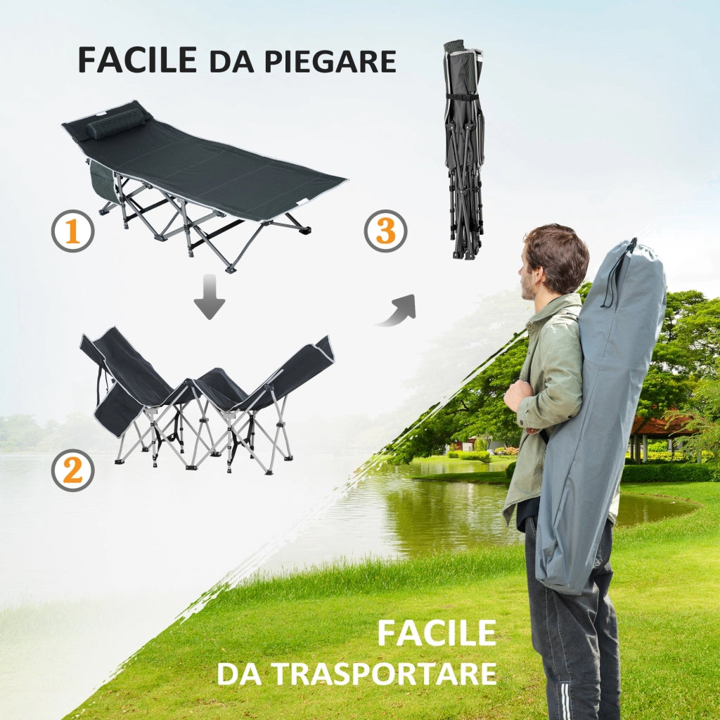 Letto da Campeggio Pieghevole Imbottito con Tasca ¨C Zephmum ¨C Grigio 188x64.5x53 cm