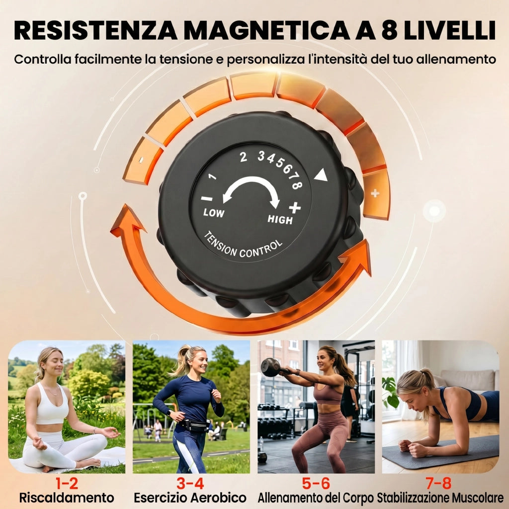 Cyclette Pieghevole 2 in 1. Resistenza Magnetica Regolabile 8 Livelli. Cyclette da Casa Silenziosa con Sensore di Frequenza Cardiaca. Elastici per Braccia. Schermo LCD. Volano 2.5kg. Rosa