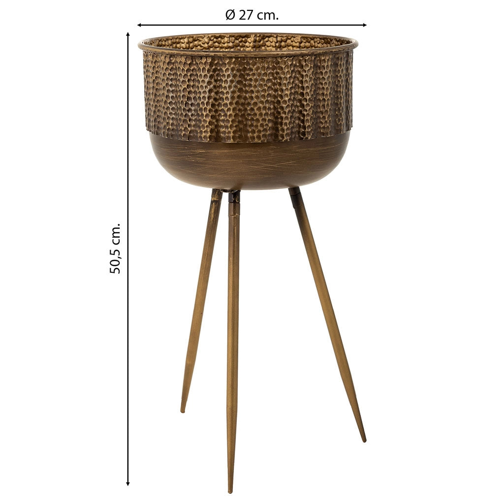 Fioriera con supporto in metallo marrone 27x27x50,5h