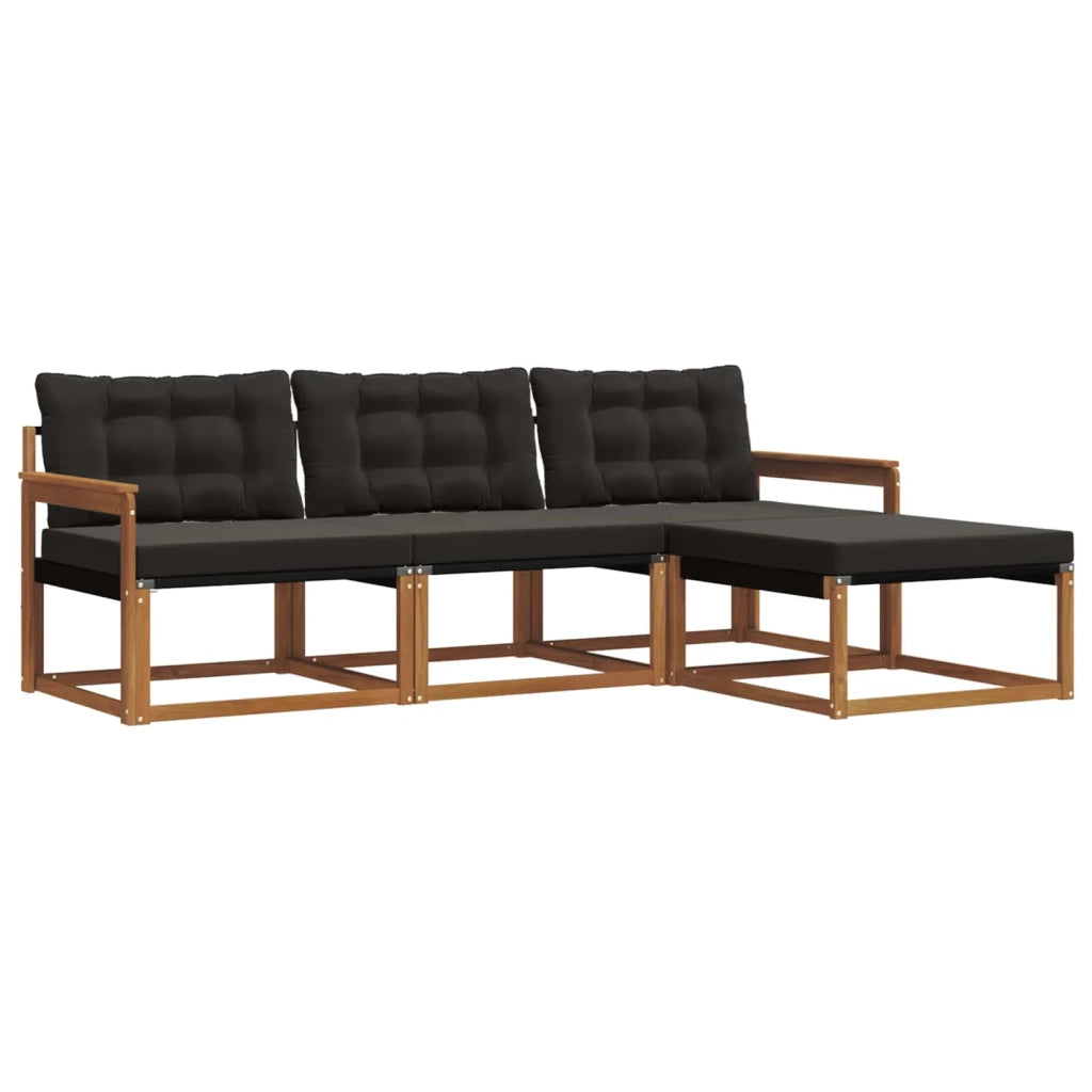 Set di divani da esterno con cuscino 4 pcs Naturale e Nero