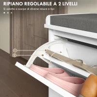 Panca Scarpiera Salvaspazio con Cuscino e Cassetto Ribaltabile per 8 Paia di Scarpe, Bianco