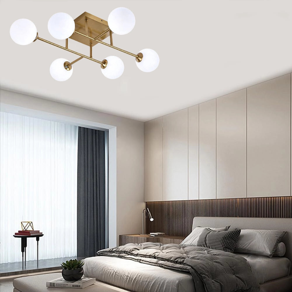 Trade Shop - Plafoniera Lampadario Da Soffitto Bronzo Minimal Struttura Metallo 6 Sfere Attacco G9 C77 -