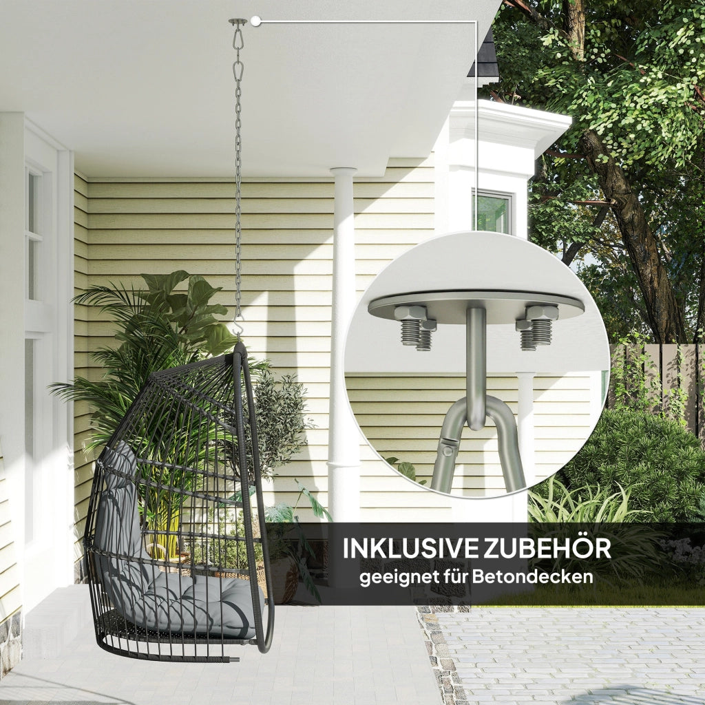 Poltrona a dondolo sospesa con cuscino ¨C Minimal ¨C Polyrattan grigio scuro pieghevole