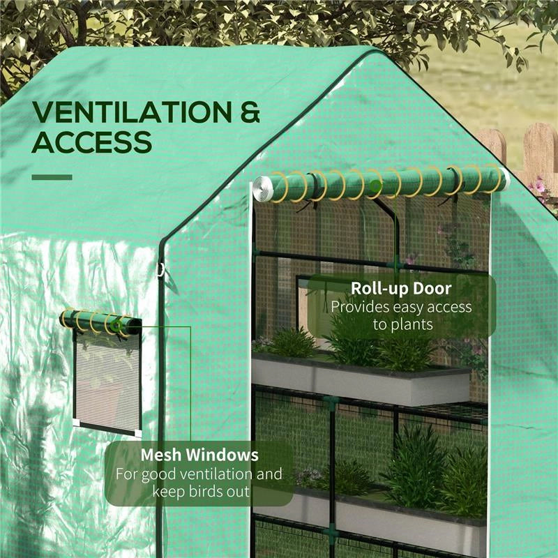 COPERTURA PE PER SERRA DA GIARDINO CON PORTA A CERNIERA E FINESTRE, 140X143X190CM, VERDE