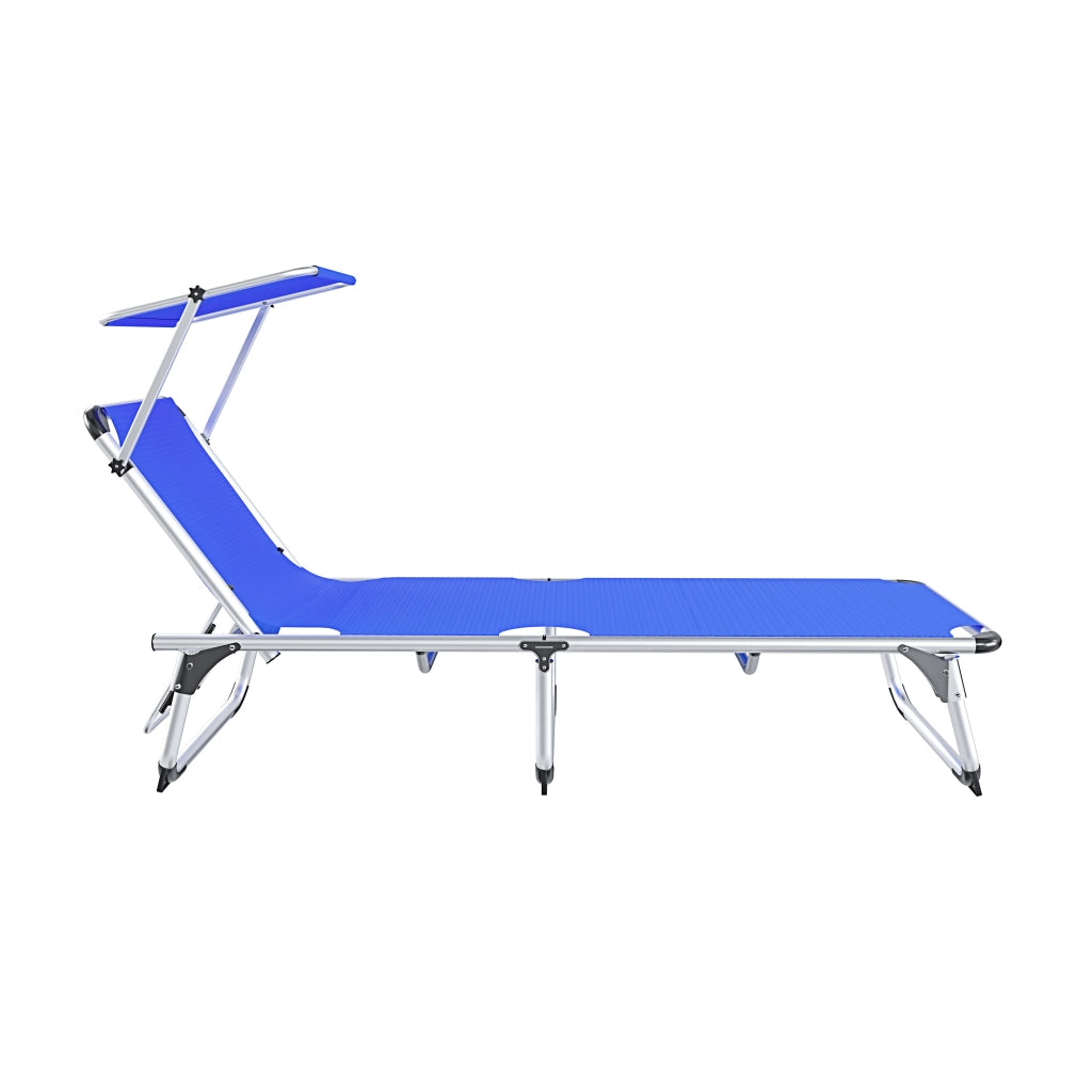 Lettino Pieghevole Prendisole Con Tettuccio Parasole Schienale Reclinabile Regolabile in 6 Posizioni Sedia Sdraio Per Spiaggia Mare Giardino Piscina 187 x 59 x 29 Cm Blu