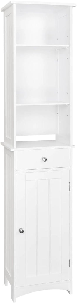 0024WY Mobile a Colonna per Bagno Alto Mobiletto Angolo Bianco Armadietto a Terra Salvaspazio in Legno