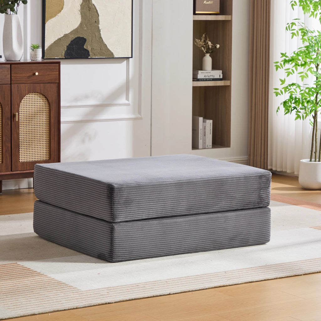 Pouf Convertibile in Divano 1 Posto con Design Pieghevole, in Corduroy, Grigio Scuro