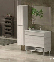 Mobile Bagno NEBARI com gambe Già Montato 1 cassetto, lavabo e specchio Bianco nordico 70x45 cm con colonna