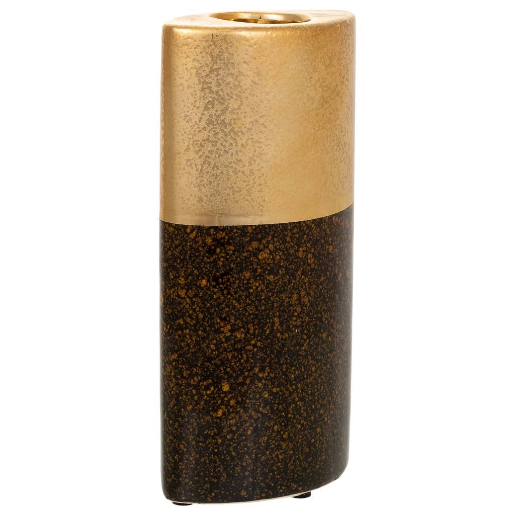 Portacandele in ceramica dorata 10,5x6,5x21h