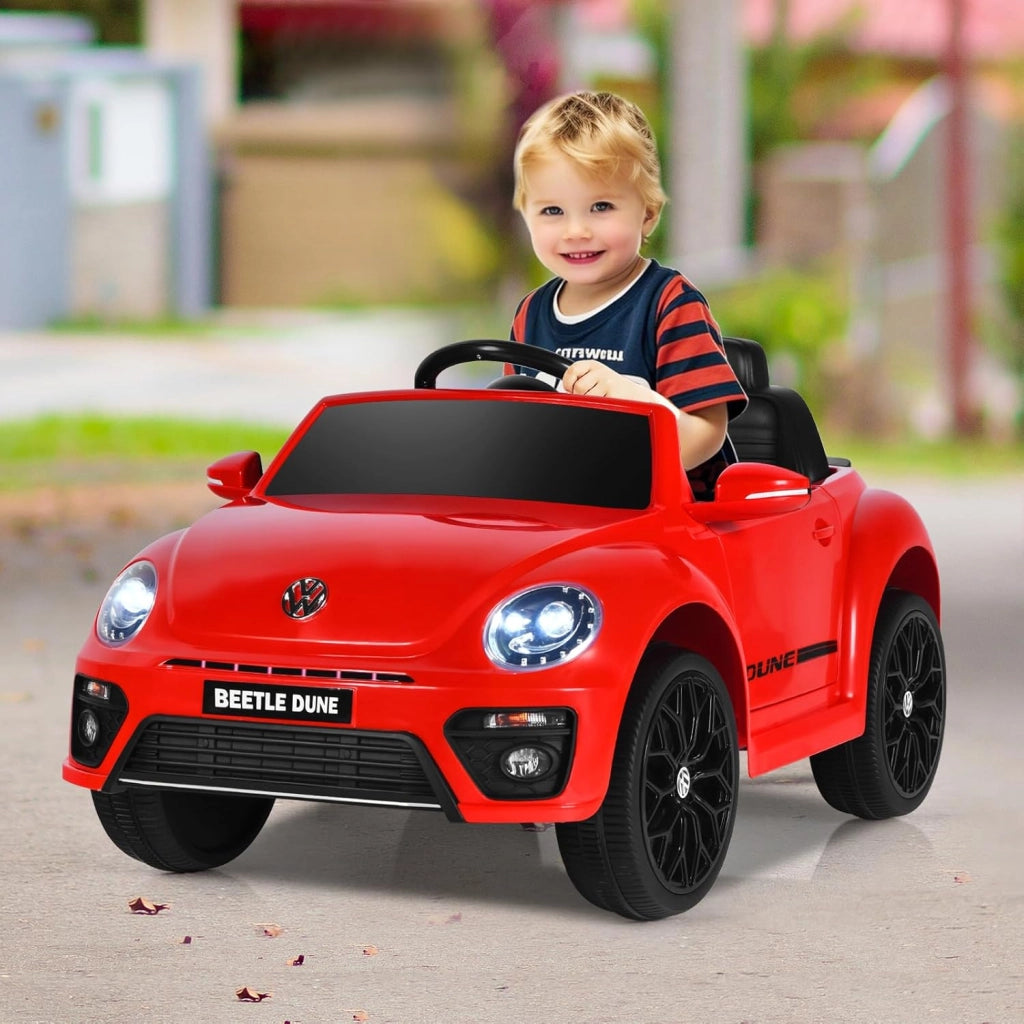 Macchina Elettrica per Bambini Volkswagen Beetle Maggiolino 12V con Telecomando, Auto Elettrico a Pedale, Veicoli con Musica, Fari LED e Clacson, 3-5km/h, Carico 30 kg, 3-8 Anni (Rosso)