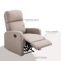Poltrona Relax Reclinabile fino a 168° con Poggiapiedi, 67x83x107 cm, Grigia