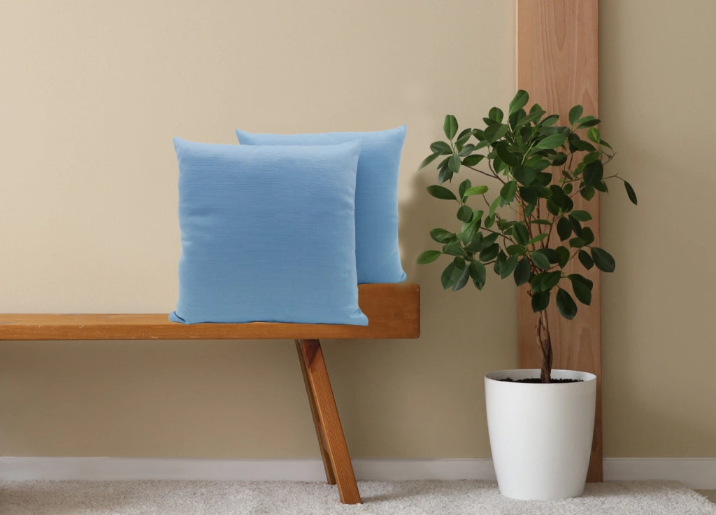 Coppia Cuscini Arredo Imbottiti Tessuto Ottoman In Tinta Unita Colore Azzurro 31 - 50x50 - Azzurro 31