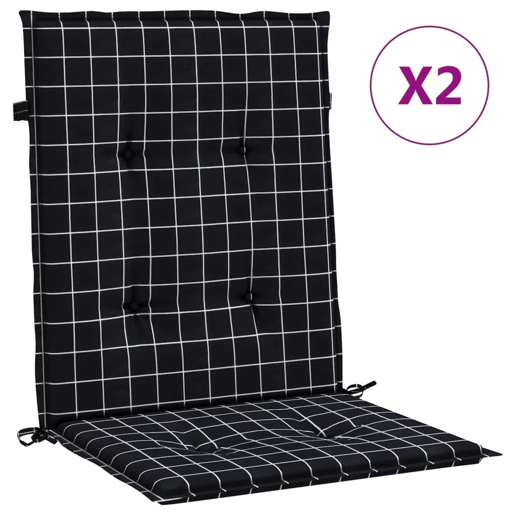 Cuscini Sedia Schienale Basso 2 pz Motivo a Quadri Nero Tessutocod mxl 94464
