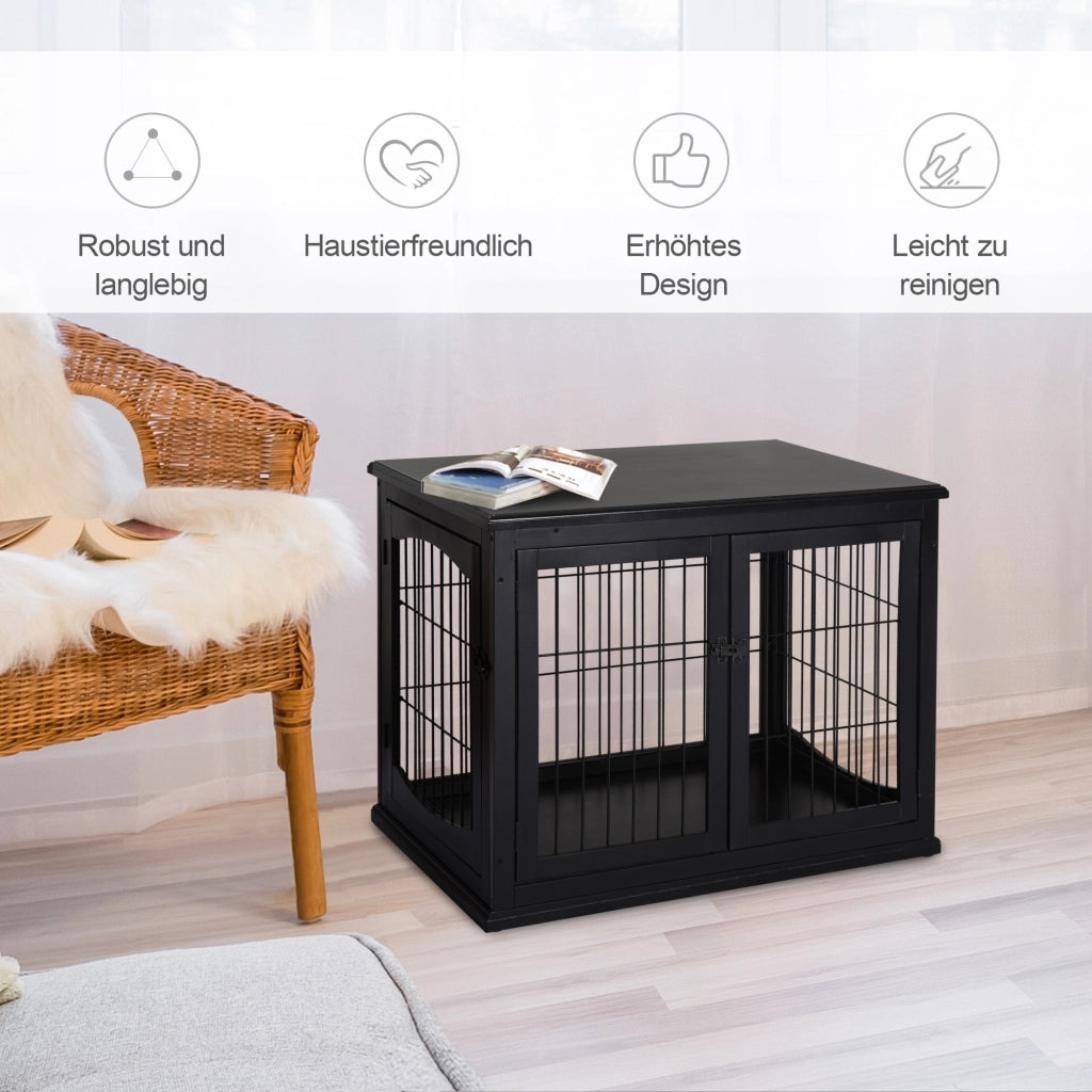 Casetta da giardino con piano d’appoggio e due ingressi in MDF e metallo nero 58,5 × 81 × 66 cm
