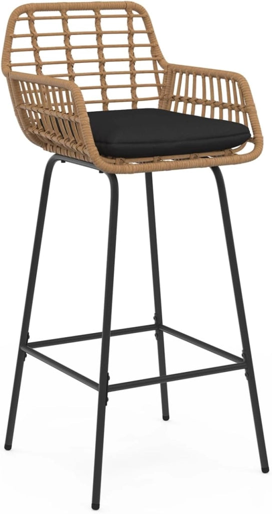 Set di 2 sgabelli da bar SUMMER con braccioli effetto rattan beige e gambe in metallo nero