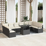Set Divano da Giardino 11 pcs Nero e crema polyrattan