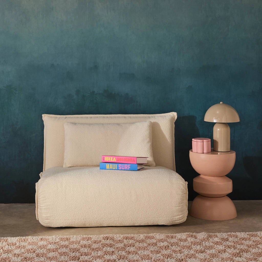 Poltrona letto trasformabile 1 posto bouclé testurizzato, bianco