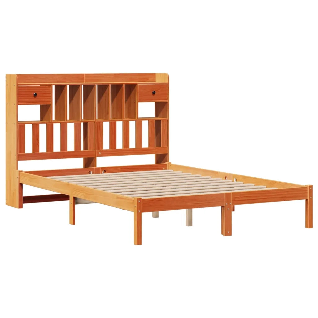 Letto Libreria senza Materasso Marrone Cera 160x200 cm in Pino 3321646