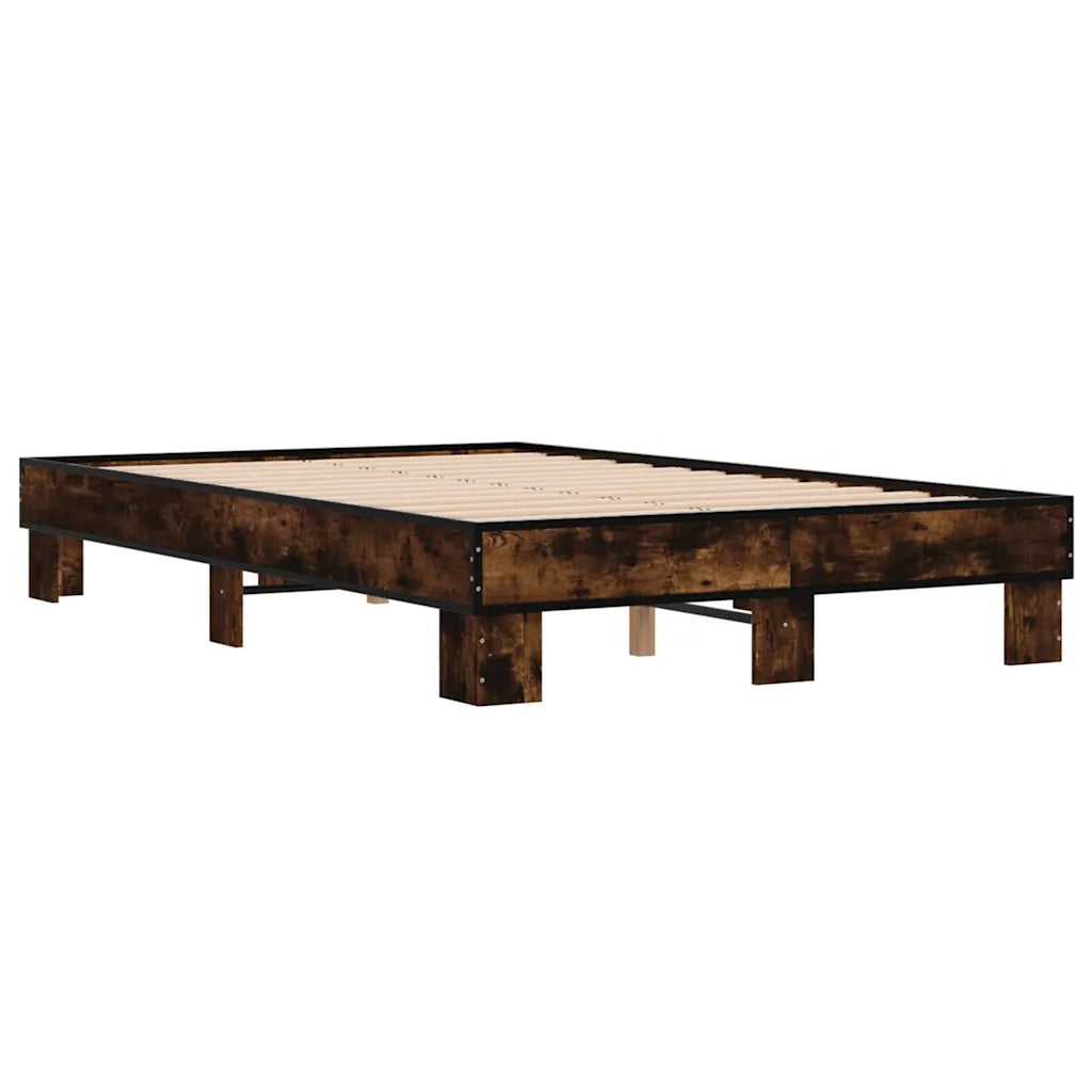 Letto matrimoniale | Letto per adulti | Giroletto Rovere Fumo 140x190 cm in Legno Multistrato Metallo