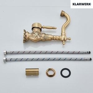 JULIAN | Rubinetto da bagno alto vintage in ottone dorato | Miscelatore retrò in acciaio inox per lavabo freestanding | con rubinetto gastronomico