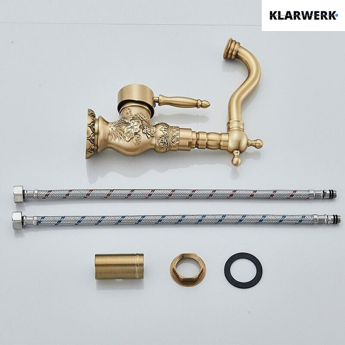 JULIAN | Rubinetto da bagno alto vintage in ottone dorato | Miscelatore retrò in acciaio inox per lavabo freestanding | con rubinetto gastronomico