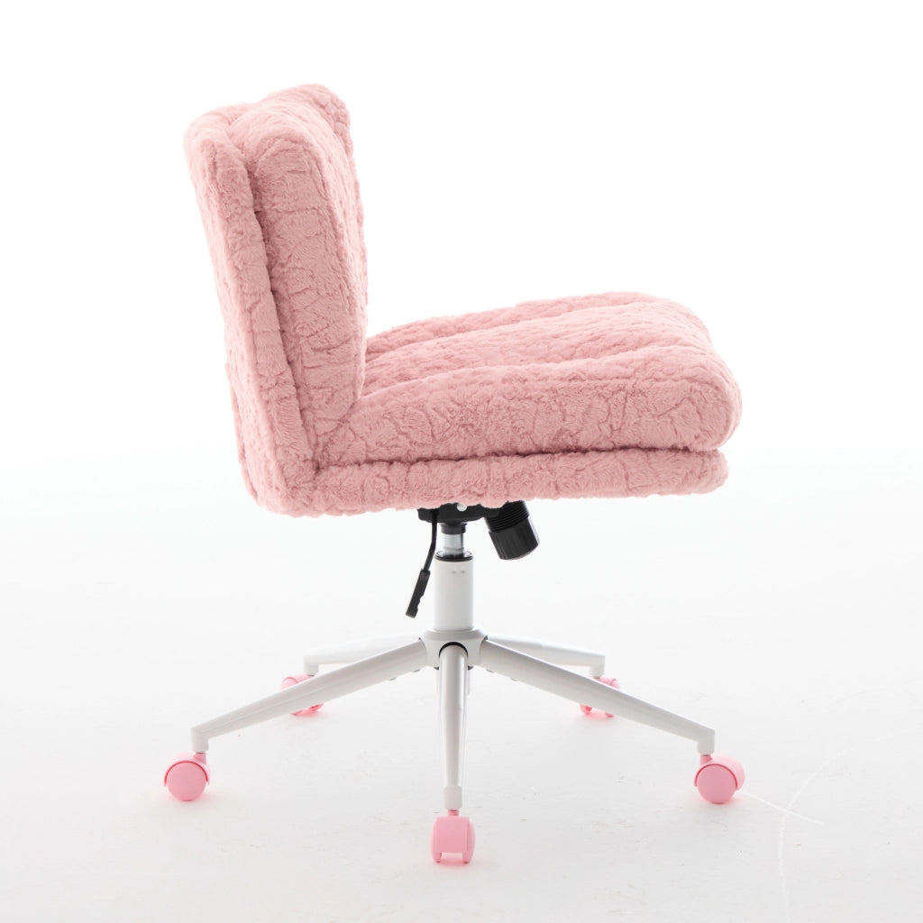 Sedia da ufficio in pelliccia sintetica rosa con seduta ampia; schienale ergonomico; altezza regolabile e girevole