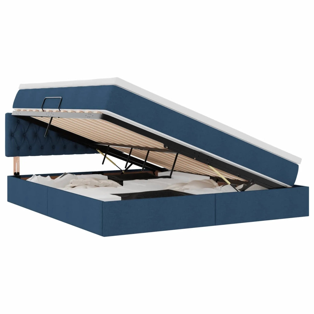 Letto con contenitore LED e materasso Blu 160 x 200 cm Tessuto