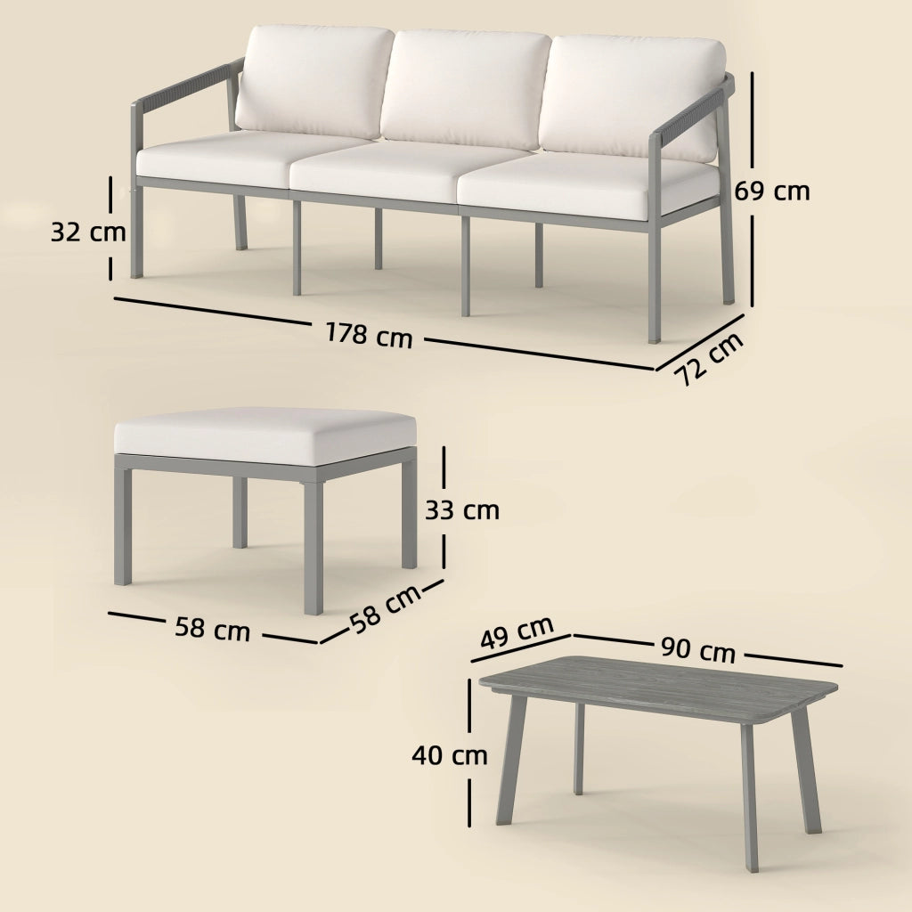 Set Giardino 3 Pezzi con Divano 3 Posti, Poggiapiedi, Tavolino e Cuscini ¨C zephmum ¨C Marrone e Beige