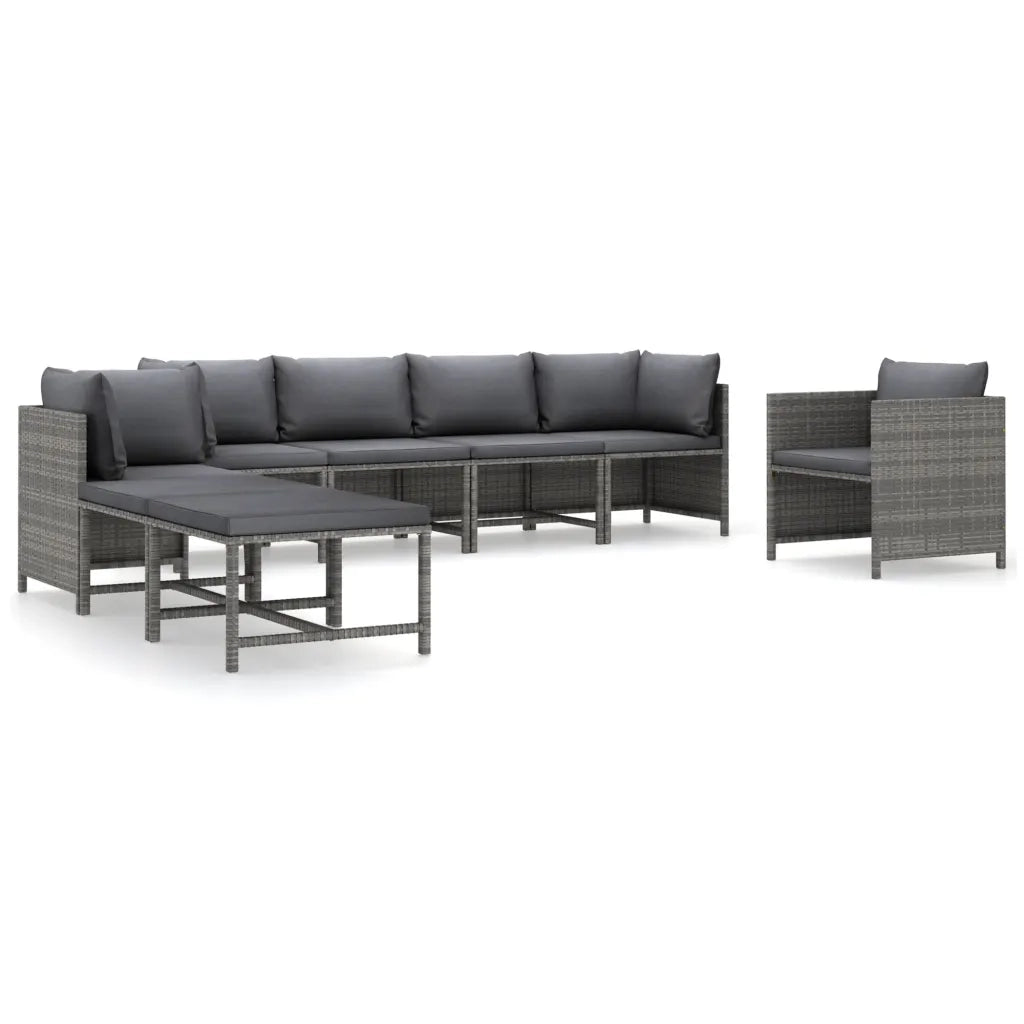 Set Divani da Giardino 8 pz con Cuscini in Polyrattan Grigio 3059769