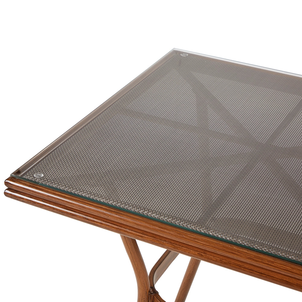 Tavolo da pranzo da giardino in legno scuro con struttura in alluminio 80 x 80 cm Piano in vetro temperato