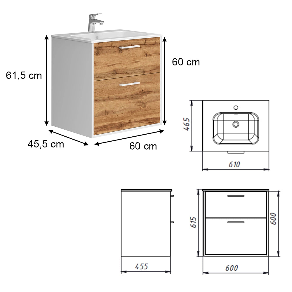 Vicco Set di mobili da bagno Rovere bianco/dorato 61 x 61.5 cm con lavabo
