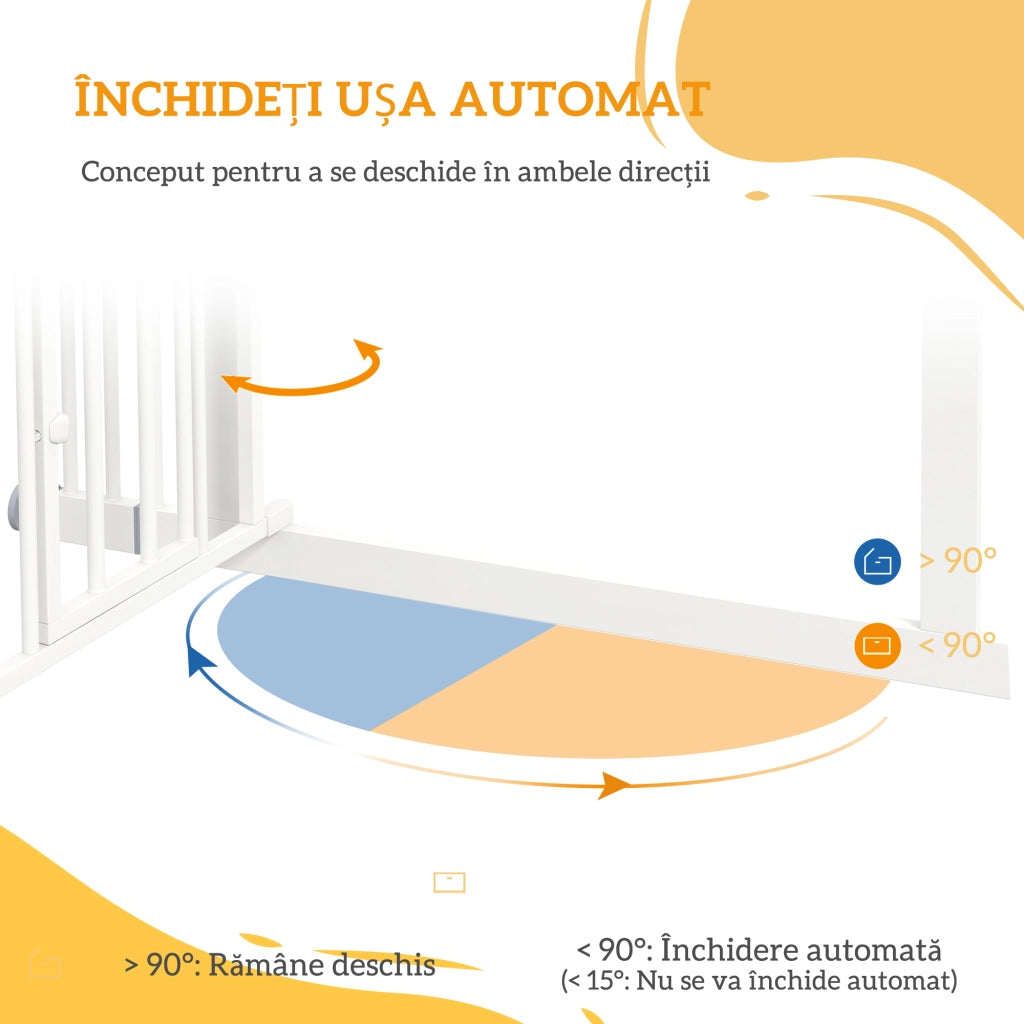 Cancellino per Cani Regolabile 74-101x104 cm con Porta Piccola e Chiusura Automatica in Acciaio Bianco