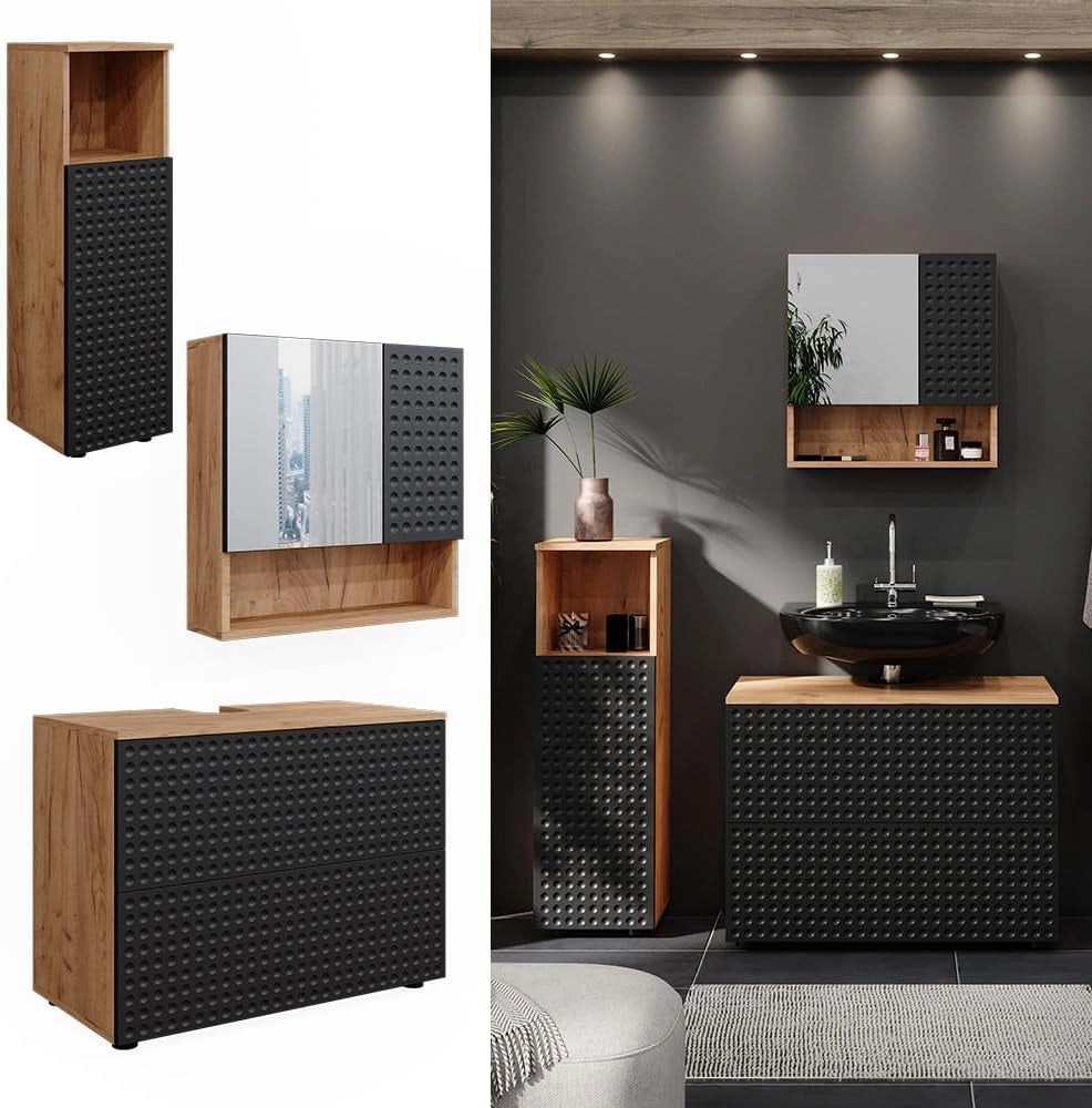 Set mobili bagno Irma, Antracite puntinato, 3 pezzi, con cabinet midi