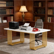 Scrivania lineare moderna con piano ampio in metallo e legno per ufficio e home office bianco e oro 180 × 79 × 78 cm