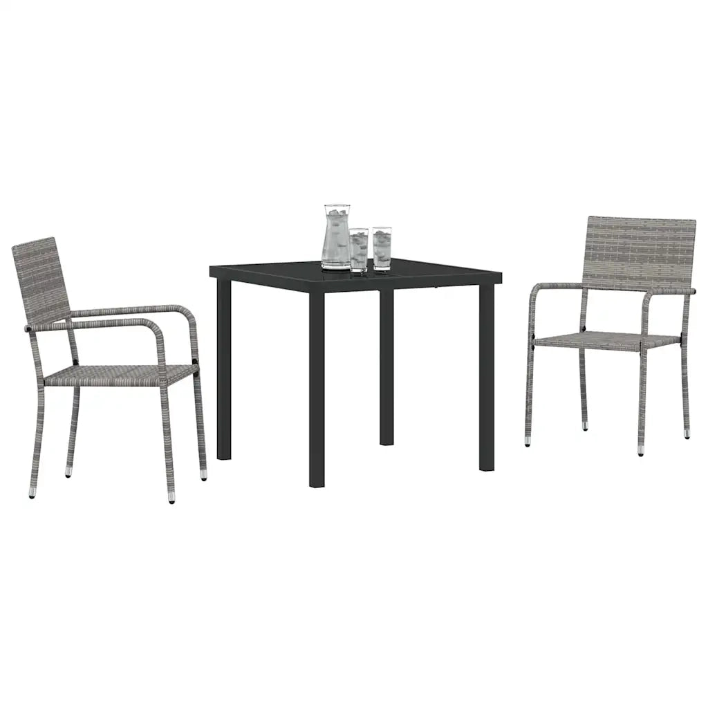 Set da Pranzo per Giardino con cuscino 3 pcs Grigio polyrattan