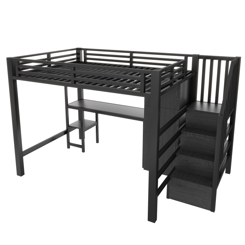Letto a soppalco 140 × 200 cm con scrivania, scaffale, guardaroba e scala contenitore, senza materasso, nero
