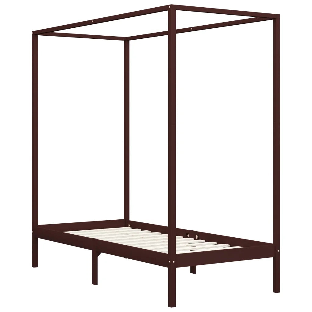 Letto singolo | Letto per adulti | Giroletto con Baldacchino senza Materasso Marrone Pino 90x200cm