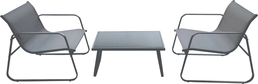 Set Salotto da Giardino 2 Sedie 1 Tavolino in Alluminio e Textilene Grigio e Antracite