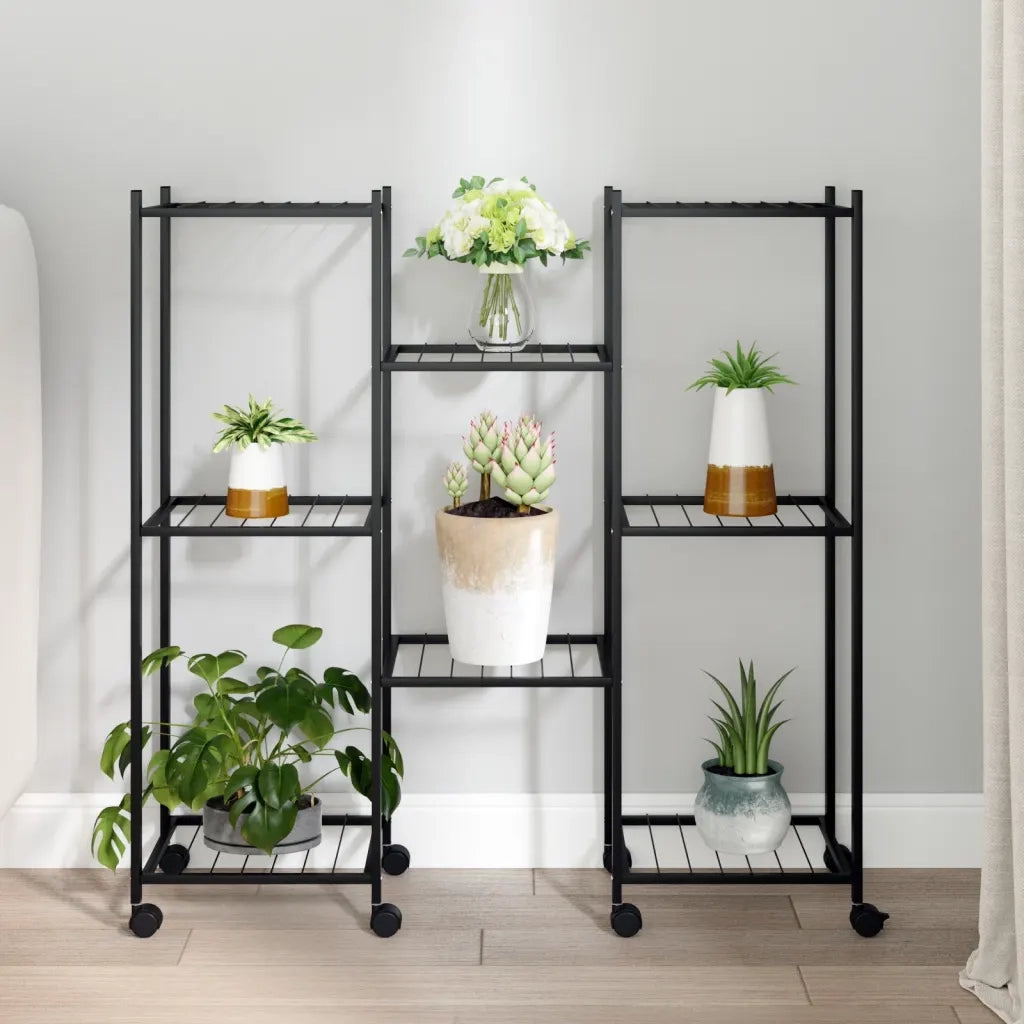Portafiori | Sostegno per piante con Ruote 83x25x83,5 cm Ferro Nero