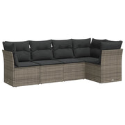 Set Divano da Giardino 5 pz | Set Salotto da Giardino con Cuscini Grigio in Polyrattan