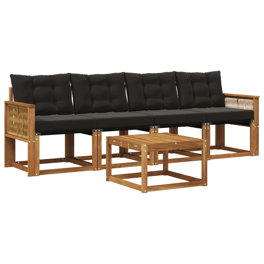 Set di divani da esterno con cuscino 5 pcs Naturale e Nero 3381764